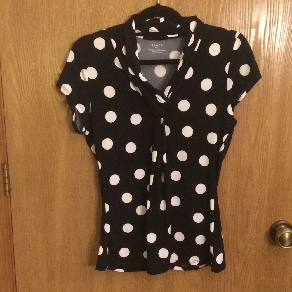 Navy and white polka dot blouse!